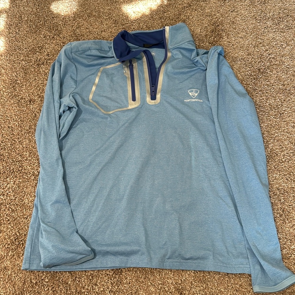 RLX quarter zip pullover with toptracer logo in light blue